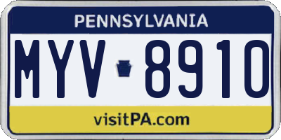 PA license plate MYV8910