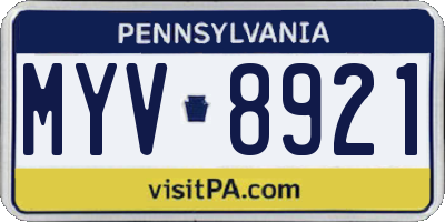 PA license plate MYV8921