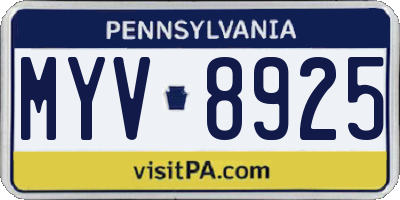 PA license plate MYV8925