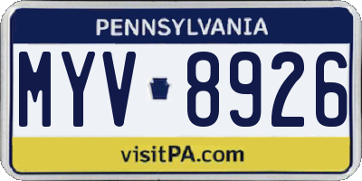 PA license plate MYV8926