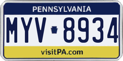 PA license plate MYV8934