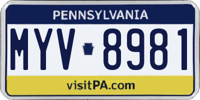 PA license plate MYV8981