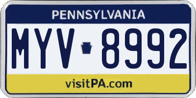 PA license plate MYV8992