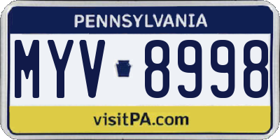 PA license plate MYV8998