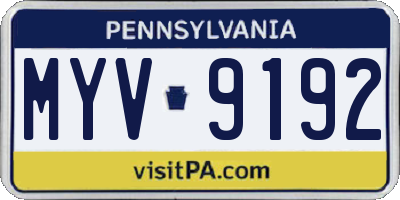 PA license plate MYV9192