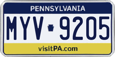 PA license plate MYV9205