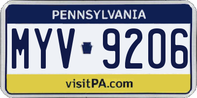 PA license plate MYV9206