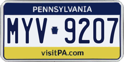 PA license plate MYV9207