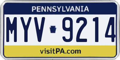 PA license plate MYV9214