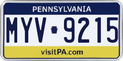 PA license plate MYV9215