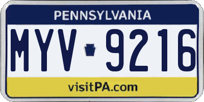 PA license plate MYV9216