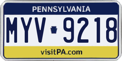 PA license plate MYV9218