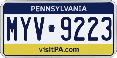 PA license plate MYV9223