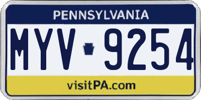 PA license plate MYV9254