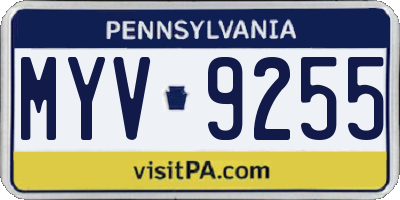PA license plate MYV9255