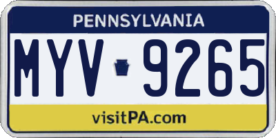 PA license plate MYV9265