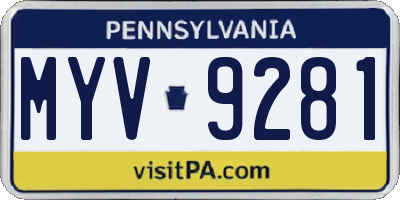 PA license plate MYV9281