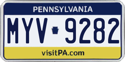 PA license plate MYV9282