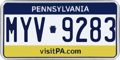 PA license plate MYV9283