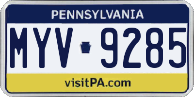PA license plate MYV9285