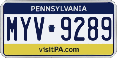 PA license plate MYV9289