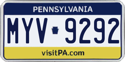 PA license plate MYV9292