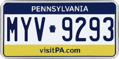 PA license plate MYV9293
