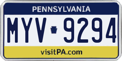 PA license plate MYV9294