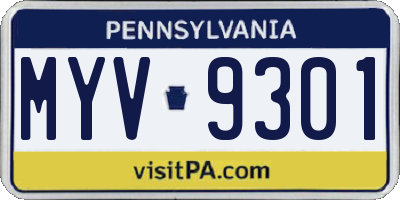 PA license plate MYV9301