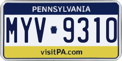 PA license plate MYV9310