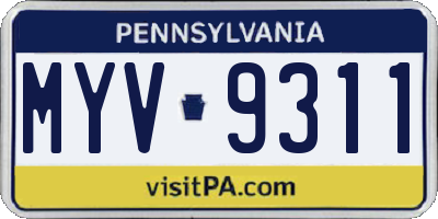 PA license plate MYV9311