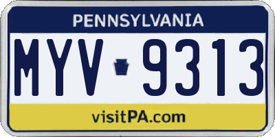 PA license plate MYV9313