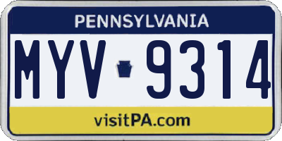 PA license plate MYV9314