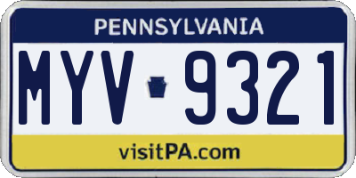 PA license plate MYV9321