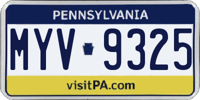 PA license plate MYV9325