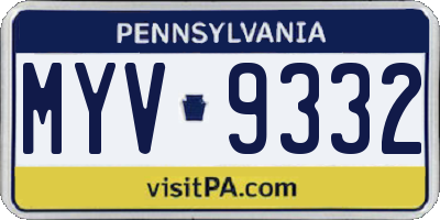 PA license plate MYV9332
