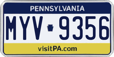 PA license plate MYV9356