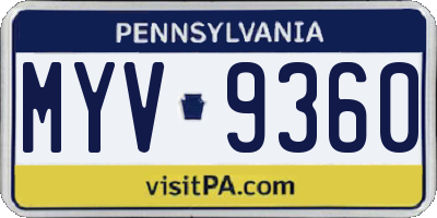 PA license plate MYV9360
