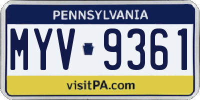 PA license plate MYV9361