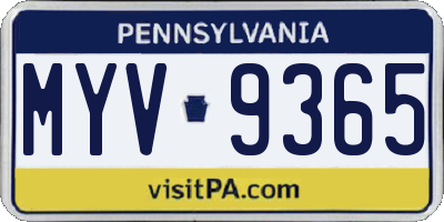 PA license plate MYV9365