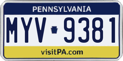 PA license plate MYV9381
