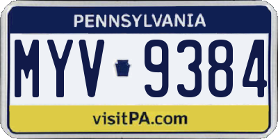 PA license plate MYV9384
