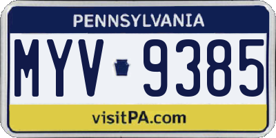 PA license plate MYV9385