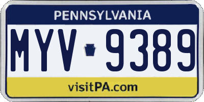 PA license plate MYV9389