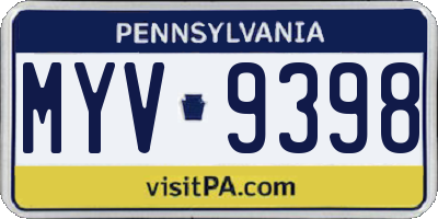 PA license plate MYV9398
