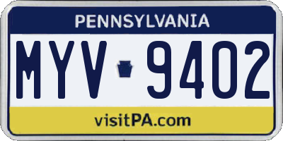 PA license plate MYV9402