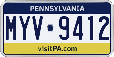 PA license plate MYV9412