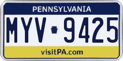 PA license plate MYV9425