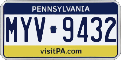 PA license plate MYV9432