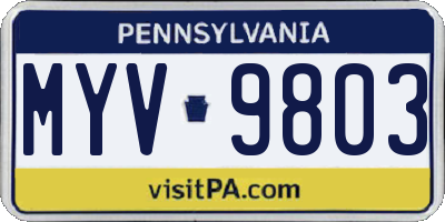 PA license plate MYV9803